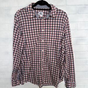 Lacoste Regular Fit Mens Pink Blue Checkered Plaid Long Sleeve Button Down sz L